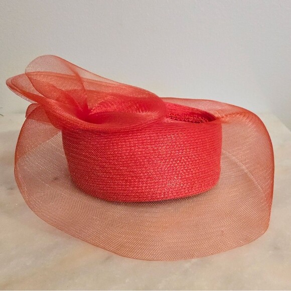 Vintage Red Pillbox Hat with Mesh Derby Church Formal Outfit - Picture 3 of 8